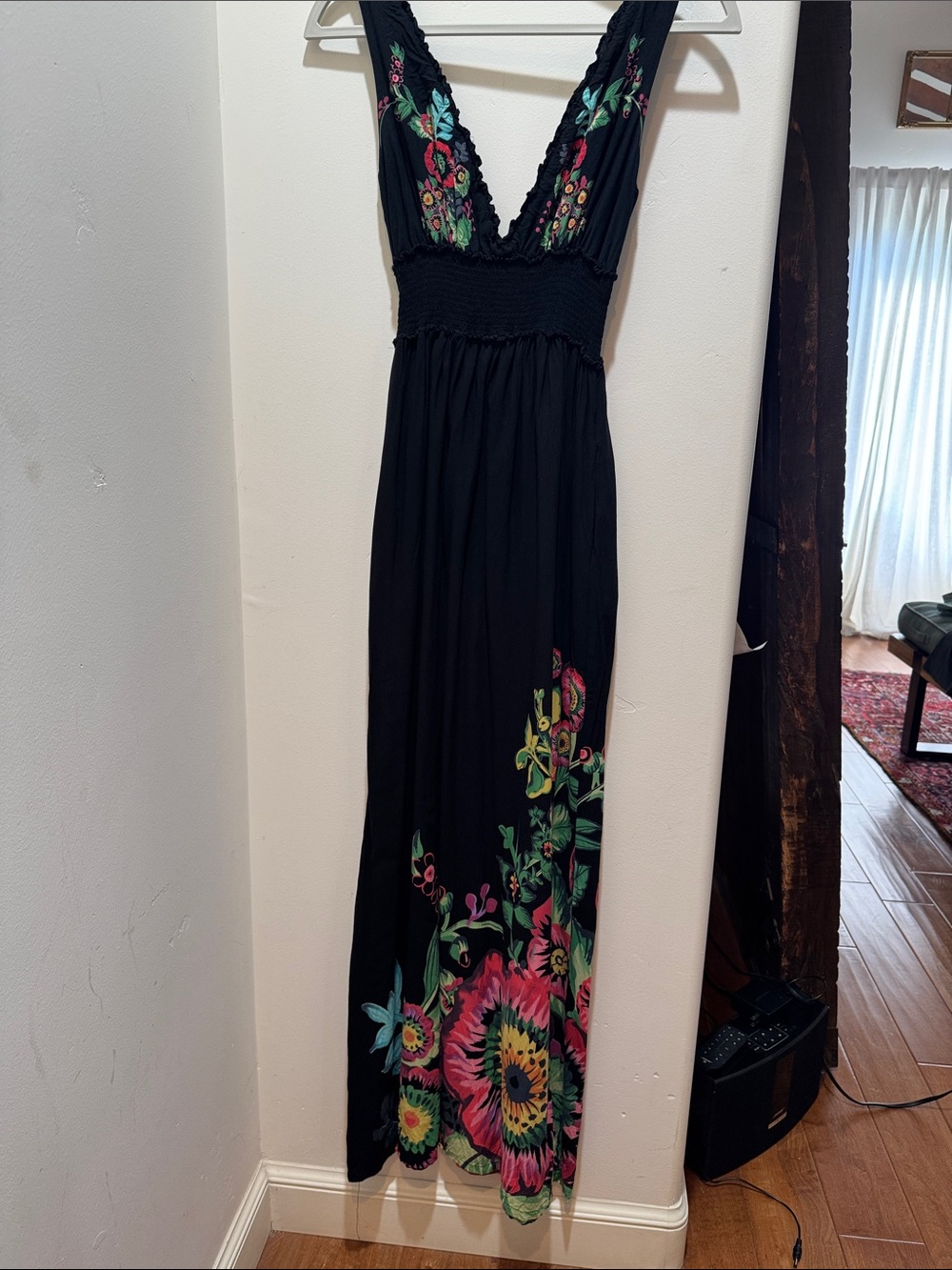 Desigual Black Floral V-neck Maxi Dress